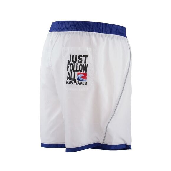 New Just Cavalli Men XL White Blue Short Shorts Swim Beach Trunks Back Pocket - Picture 1 of 3